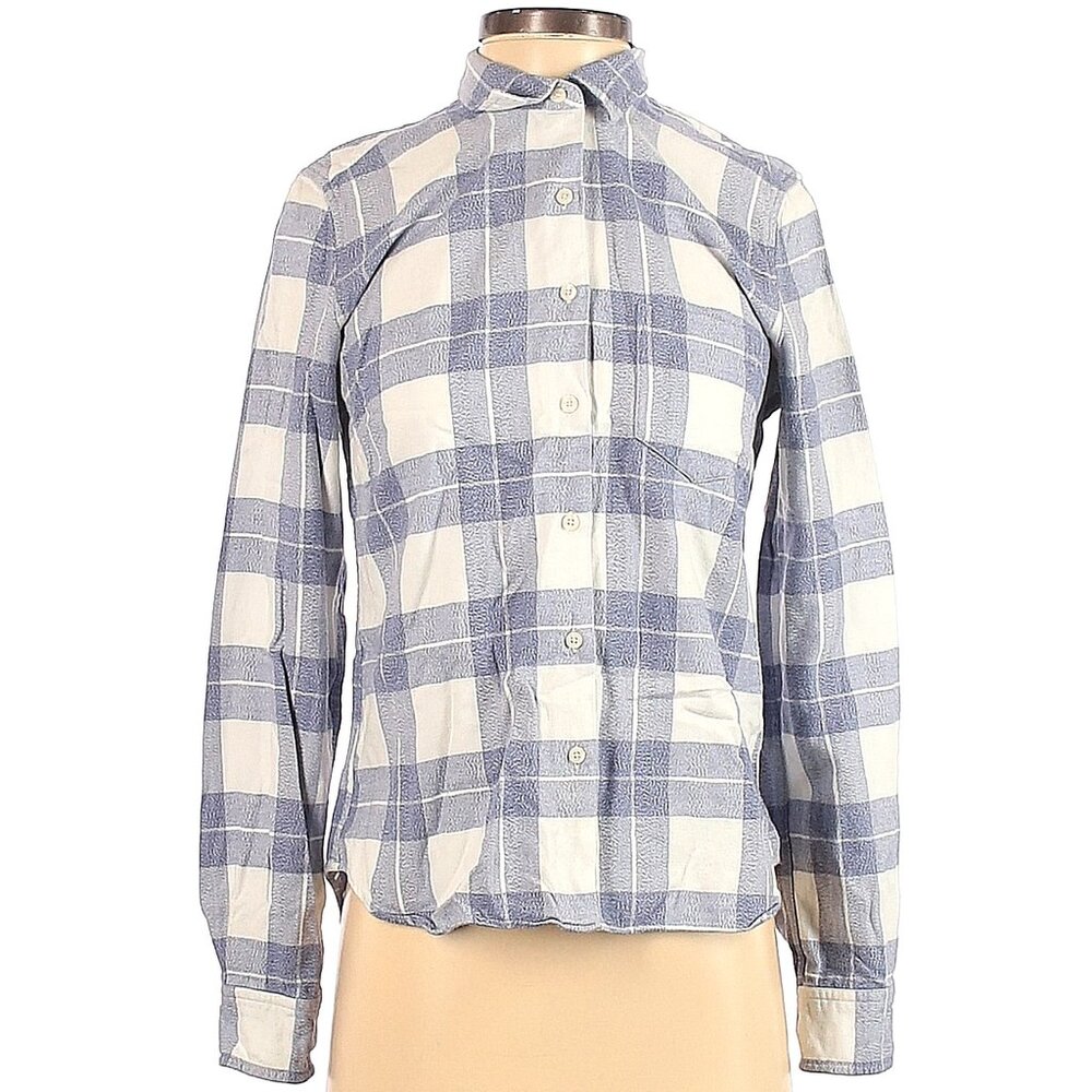 EUC UNTUCKit Size 2 Long Sleeve Button-down Shirt Blue and White Plaid Flannel